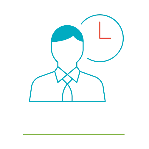 Icoontje met daarop een torso van een man met daarachter een klok