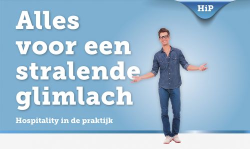 Afbeelding met daarop een stralend glimlachende man met daarnaast de tekst; Alles voor een stralende glimlach