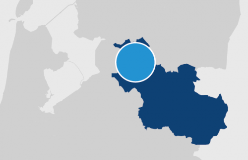 Een deel van de landkaart van Nederland, waarbij de regio Midden-Noord Overijssel is uitgelicht.