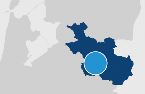 Een deel van de landkaart van Nederland, waarbij de regio Veluwe is uitgelicht.