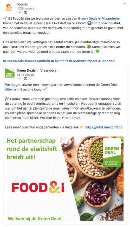 printscreen linkedin food&i vermelding green deal