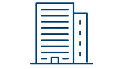 Getekend blauw icoon van een zakelijk gebouw.