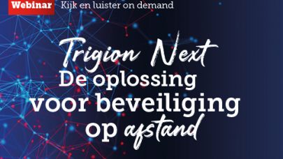 Blauwe afbeelding met daarin de titel 'Trigion NEXT. De oplossing voor beveiliging op aftand'