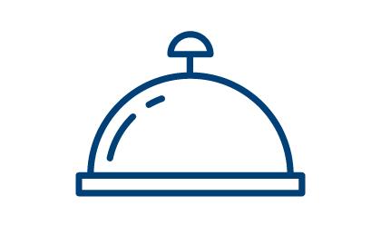 Icoon van een dienblad met een deksel waaronder eten wordt geserveerd.
