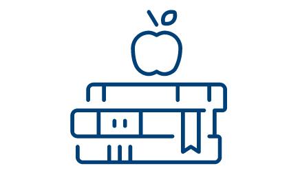 Icoon van een stapel boeken met daarop een appel.