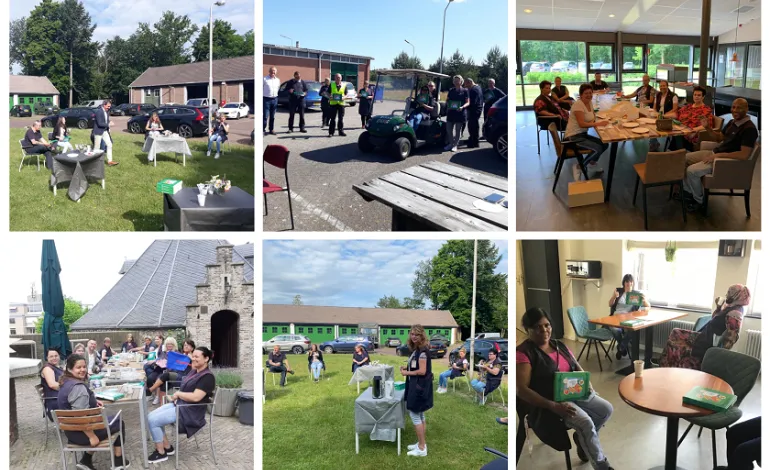 collage foto's overhandiging cadeautje van De dag van de schoonmaker