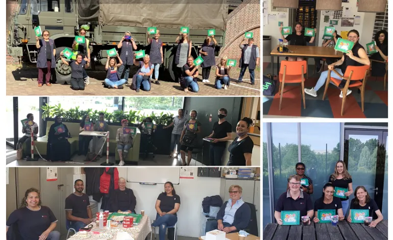 collage foto's overhandiging cadeautje van De dag van de schoonmaker