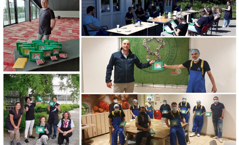 collage foto's overhandiging cadeautje van De dag van de schoonmaker