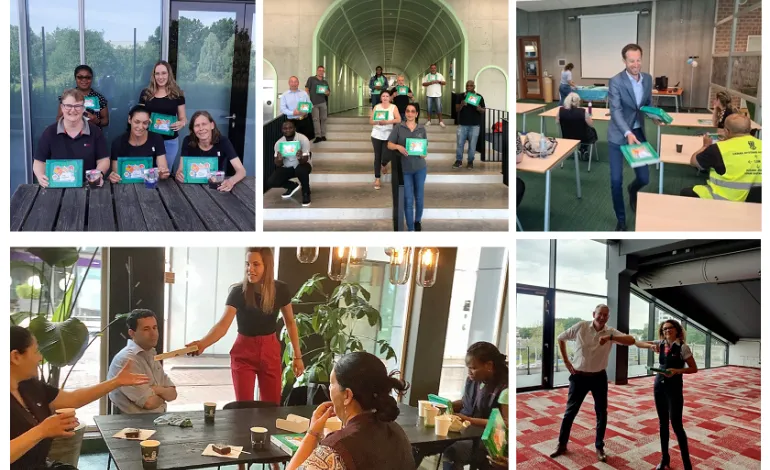 collage foto's overhandiging cadeautje van De dag van de schoonmaker