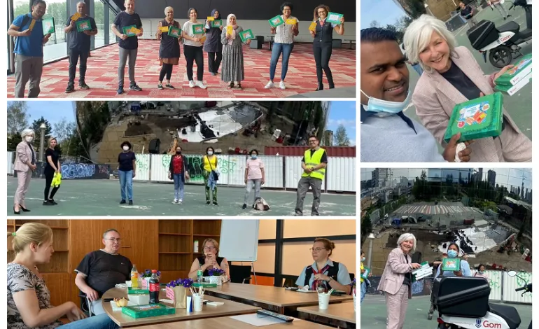 collage foto's overhandiging cadeautje van De dag van de schoonmaker