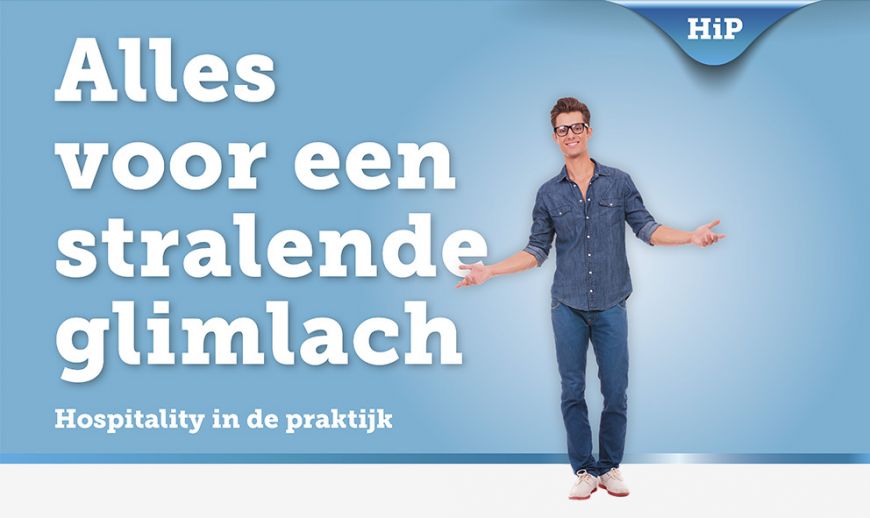 Afbeelding met daarop een stralend glimlachende man met daarnaast de tekst; Alles voor een stralende glimlach
