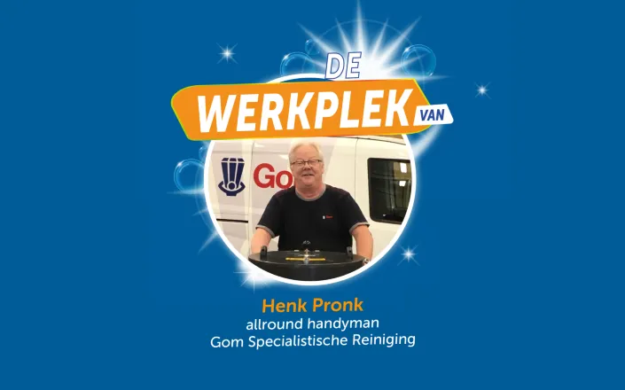 Henk Pronk, allround handyman bij Gom Specialistische Reiniging, met gereedschap voor een servicewagen, onderdeel van de campagne ‘De werkplek van’.