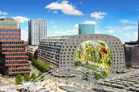 Foto van de markthal, gemaakt aan de voorkant van de Markthal.